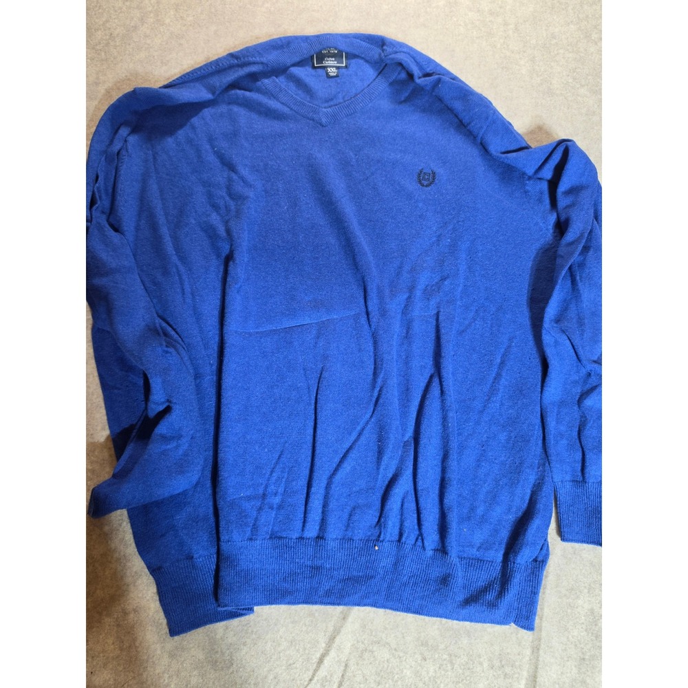 Chaps Mens XXL Blue V-Neck Sweater Cotton Cashmere Blend Embroidered Logo - Picture 2 of 5